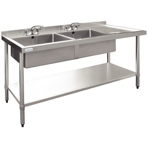 Details about Sink Bench 1800mm Stainless Steel Left Hand Double Sink ...