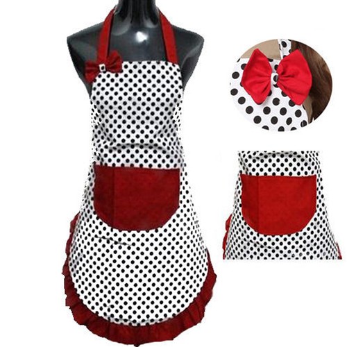 Cute BowKnot Dot Women Kitchen Restaurant Bib ...