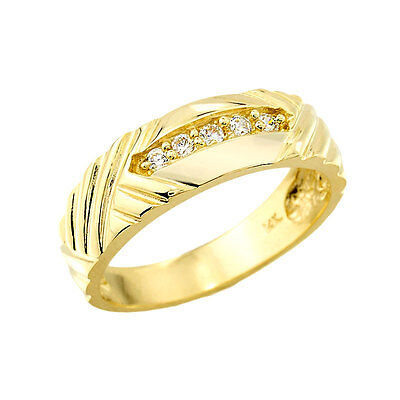 Pre-owned Claddagh Gold Men's 10k & 14k Solid Yellow Gold 0.13ct Diamond Ring 4.5mm Wedding Band