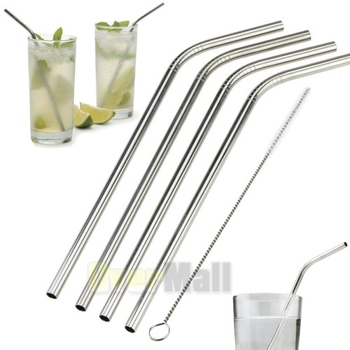 4 X Stainless Steel Drinking Straw Set ...