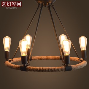 Chandelier Lamp vintage Light  rope Ceiling Rope chandelier Edison Pendant Hemp Vintage Loft