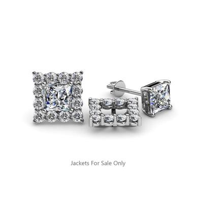 Pre-owned Trijewels Diamond Halo Jacket For Princess Stud Earrings 0.72 Ctw 14k Gold Jp:39479 In H-i