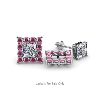 Pre-owned Trijewels Pink Tourmaline Halo Jacket Stud Earrings 0.80 Ct Tw 14k Gold Jp:39431 In Purple