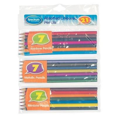 Assorted Coloured Pencils 21 Pack in Seven Scented, Metalic Rainbow pencils