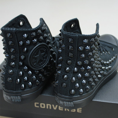 Pre-owned Converse Genuine  All-star Chuck Taylor As Core Hi Studed Sneakers Sheos In Blacks