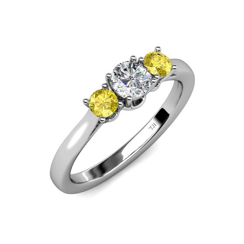 Pre-owned Trijewels Diamond & Yellow Sapphire Women 3 Stone Engagement Ring In 14k Gold Jp:8917