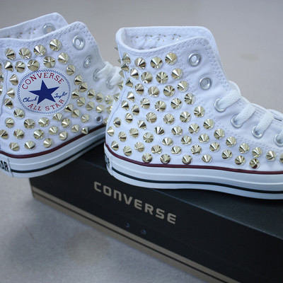 Pre-owned Converse Genuine  All-star Chuck Taylor As Core Hi Studed Sneakers Sheos In Whites