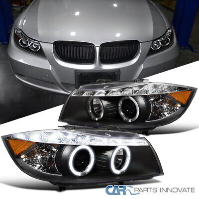 For 06-08 BMW E90 3-Series 325i 330i 4Dr Black LED Halo Projector Headlight Pair