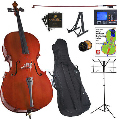 Cello Finish:Natural:Cecilio Cello Outfit Black Blue Pink Purple Size 4/4 3/4 1/2 1/4 1/8+Sheet Stand