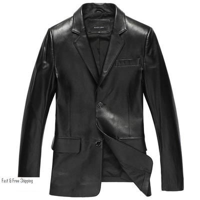 Pre-owned Bod & Christensen Men's Black Leather Blazer Coat Jacket Soft Lambskin Size42-44