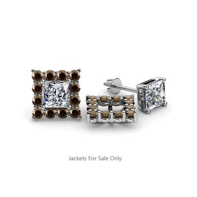 Pre-owned Trijewels Smoky Quartz Halo Jacket For Stud Earrings 0.72 Ctw In 14k Gold Jp:39467 In Brown