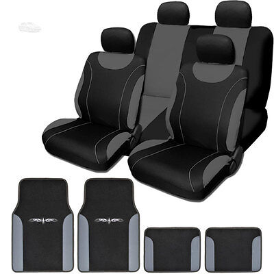 For Toyota New Black and Grey Flat Cloth Car Truck Seat Covers With Mats Set