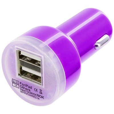 Dual USB Car Charger 2.1A for iPad Amazon Kindle Tablet & 1.0A for Mobiles PURPL