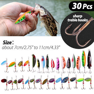 30PCS Metal Fishing Lures Spinner Spoon Baits Hooks Tackle Attractant saltwater 