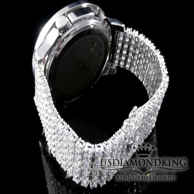 Pre-owned Usdiamondking Men Khronos 14k White Gold Finish 2 Row Dual Timer Genuine Diamond Custom Watch