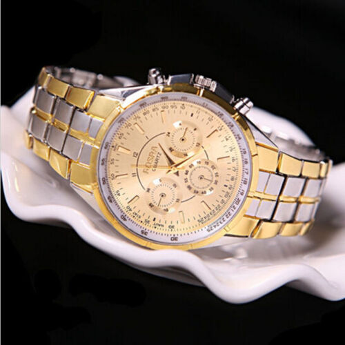Fashion Men's Luxury Date Gold Dial Stainless ...