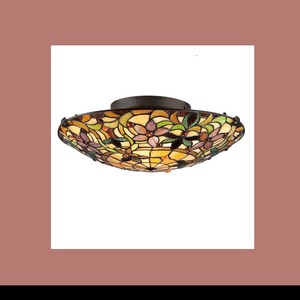 Ceiling Lighting Fixture 2 Light Semi-Flush Tiffany Style Stained Glass 17