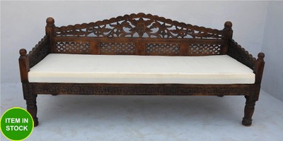 Indian Carved daybed mattress Balinese timber day bed DARK BROWN -XL