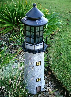 Solar Garden Light Lighthouse Faux Stone LED ...