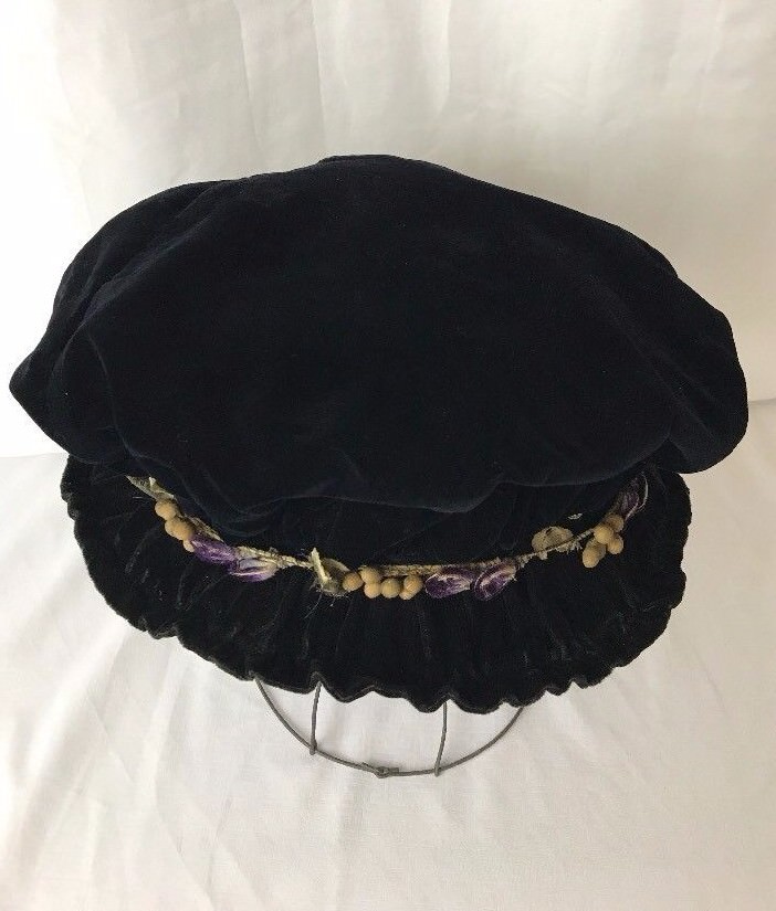 Antique Vtg Edwardian Hat Handmade Folk Velvet Victorian Costume Mens Womens