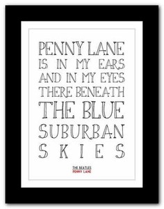THE BEATLES - Penny Lane song lyrics typography poster art print A1 A2