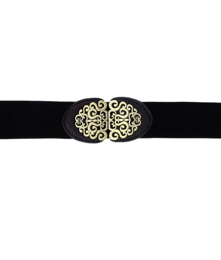 Black Stretch Women's Belt with Vintage Buckle - Zabardo.com