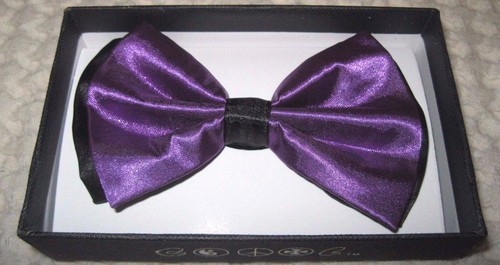 BRIGHT-PURPLE-WITH-BLACK-END-TIPS-ADJUSTABLE-TUXEDO-BOW-TIE-NEW-GIFT-BOX