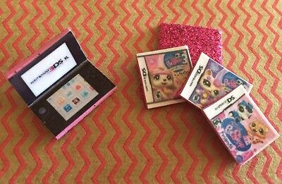 LPS FUSCHIA Nintendo DS Gaming + 3 Games Play Littlest Pet Shop Accessories Lot