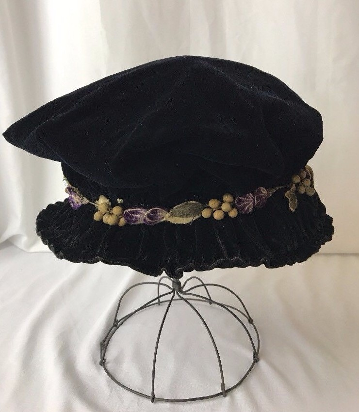 Antique Vtg Edwardian Hat Handmade Folk Velvet Victorian Costume Mens Womens
