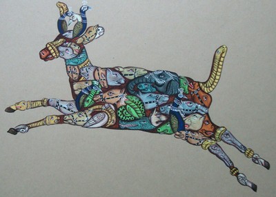 Deer India Animal Wild life Amazing Miniature Painting Art Handmade Forest Live