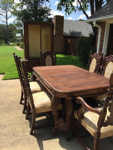 antique dining room set baroque hand carved walnut ~100 years old