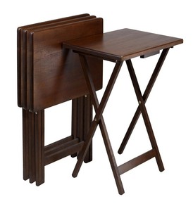 about TV Tray Wooden Table Walnut Antique Finish Set 4 Folding Stand 