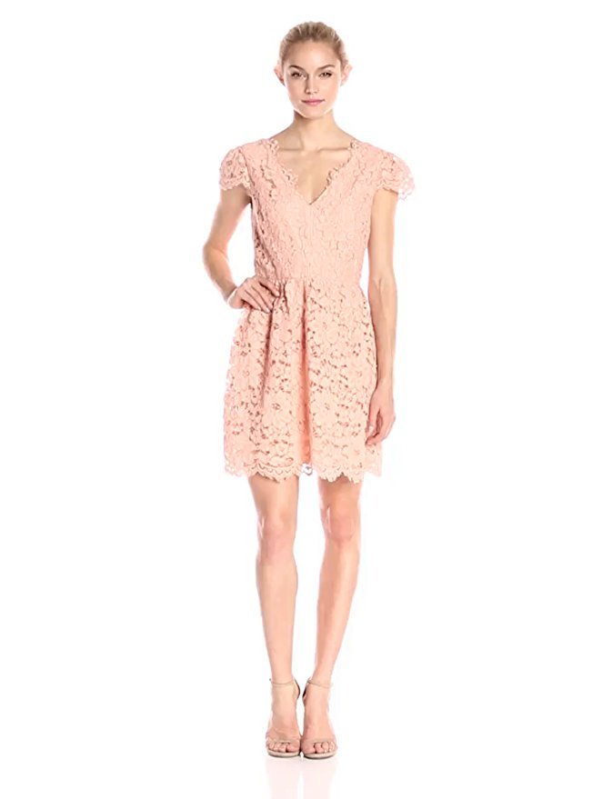 Pre-owned Erin Fetherston Women's 4 Bouquet Lace Alicia Cap Sleeve Cocktail Dress Peach In Orange