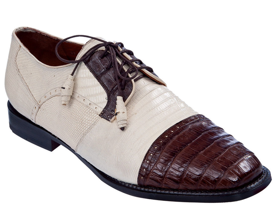 Pre-owned Los Altos Boots Los Altos Bone Brown Genuine Caiman Crocodile With Lizard Dress Shoes Oxford D