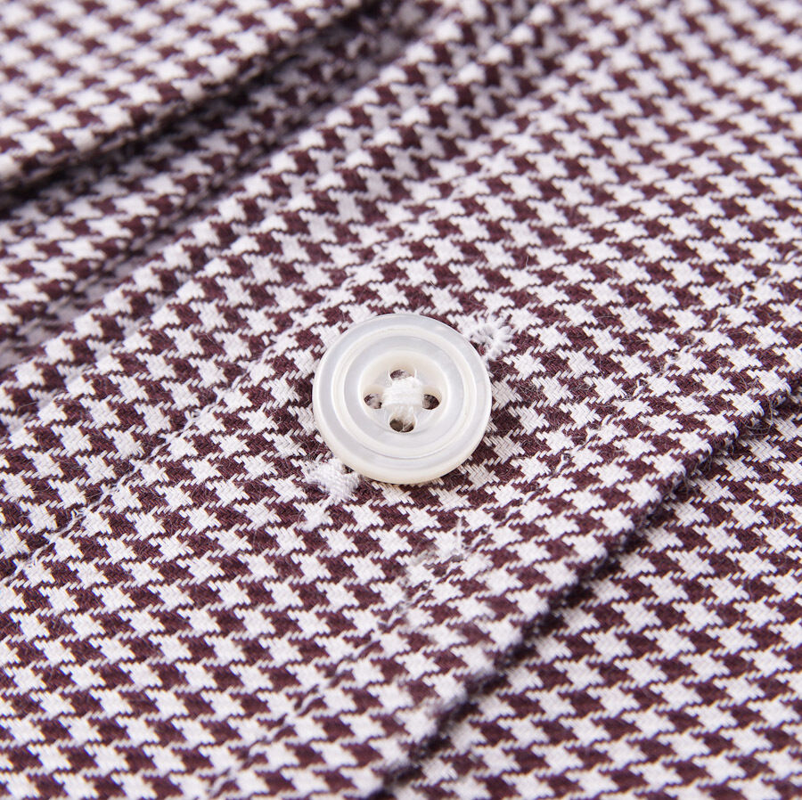 Pre-owned Tom Ford $635  Brown-white Houndstooth Check Dress Shirt 15.75 Slim-fit