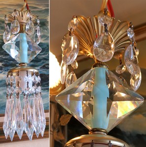 chandelier vintage Diamond Brass  glass chandelier Blue glass  prisms  crystal hanging lamp Vintage