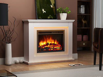 Endeavour Fires Castleton Electric Fireplace in a light cream MDF fire suite