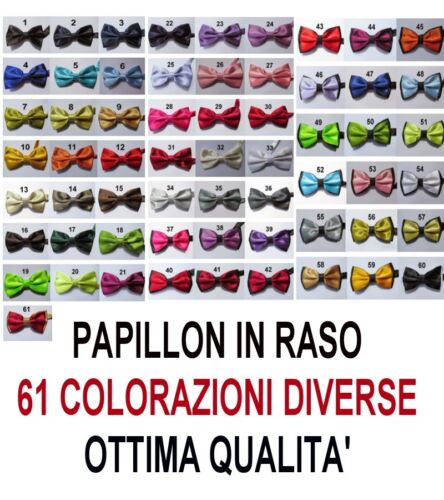 PAPILLON-FARFALLA-SETA-RASO-CRAVATTINO-Uomo-Donna-Papion-Blu-Nero-Rosso-Verde