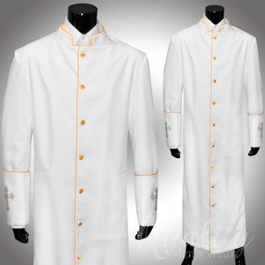 Clergy-Robe-All-Sizes-White-Gold-Piping-Cross-Sequins-Cassock-Full ...