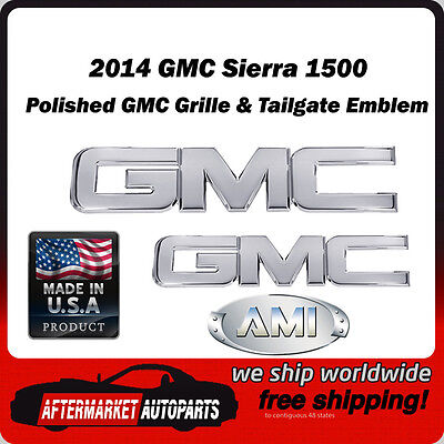 2014 GMC Sierra 1500 Polished Billet GMC Grille & Tailgate Emblem AMI 96514P