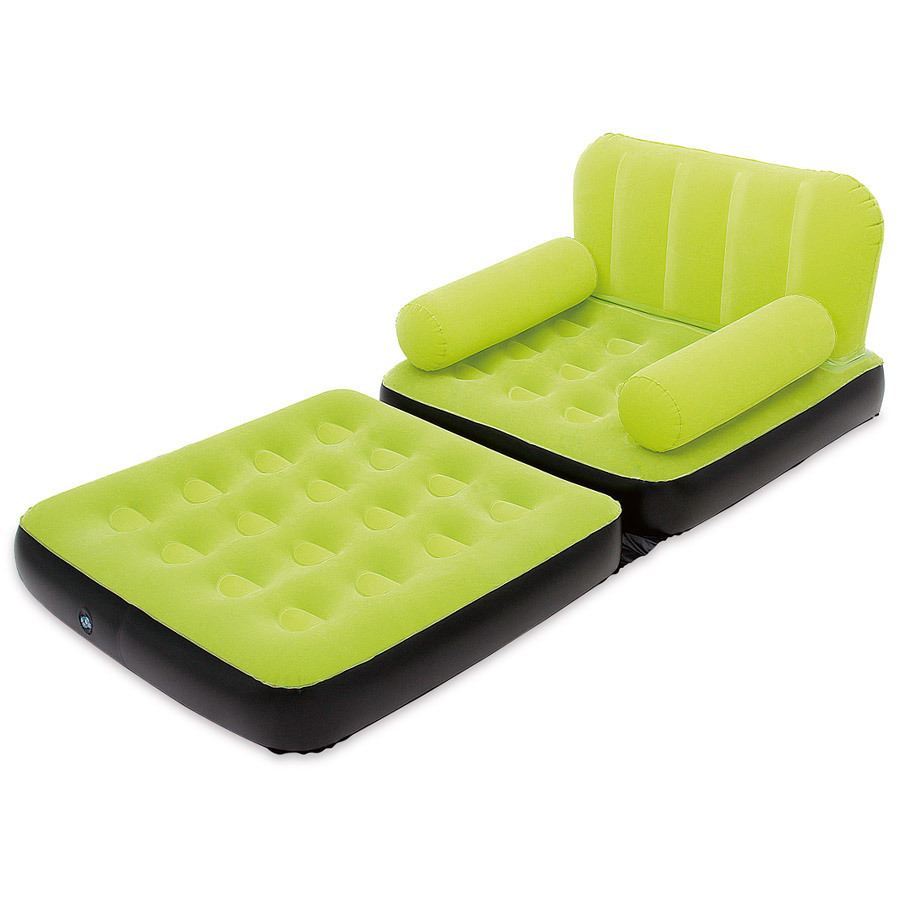 SINGLE FLOCKED INFLATABLE AIR BED SOFA CAMPING ARM CHAIR