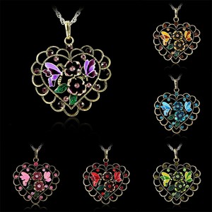 Valentine's Day Alloy Heart Costume Pendant Necklace Rhinestone Hot ...