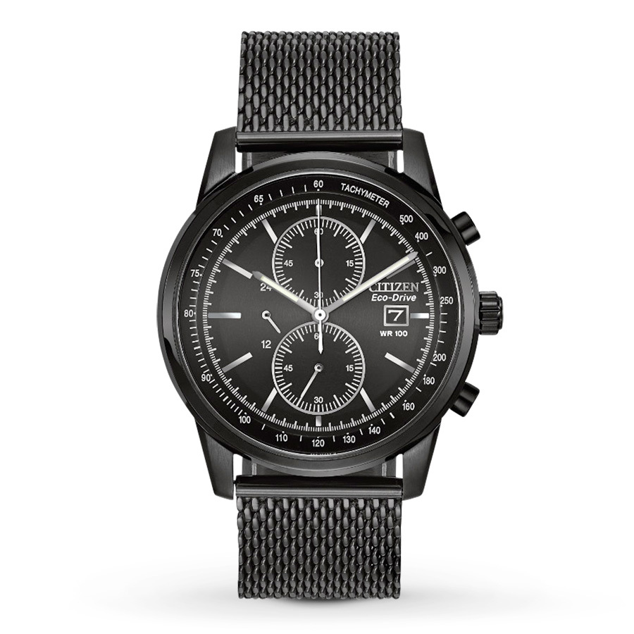Citizen Eco-Drive Men's CA0338-57E Chronograph Black Mesh Band Watch | eBay