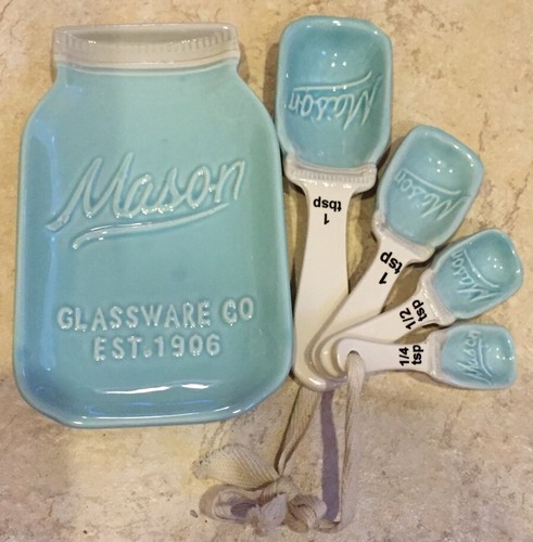 BLUE Mason Jar Ceramic Utensil Spoon Rest ...