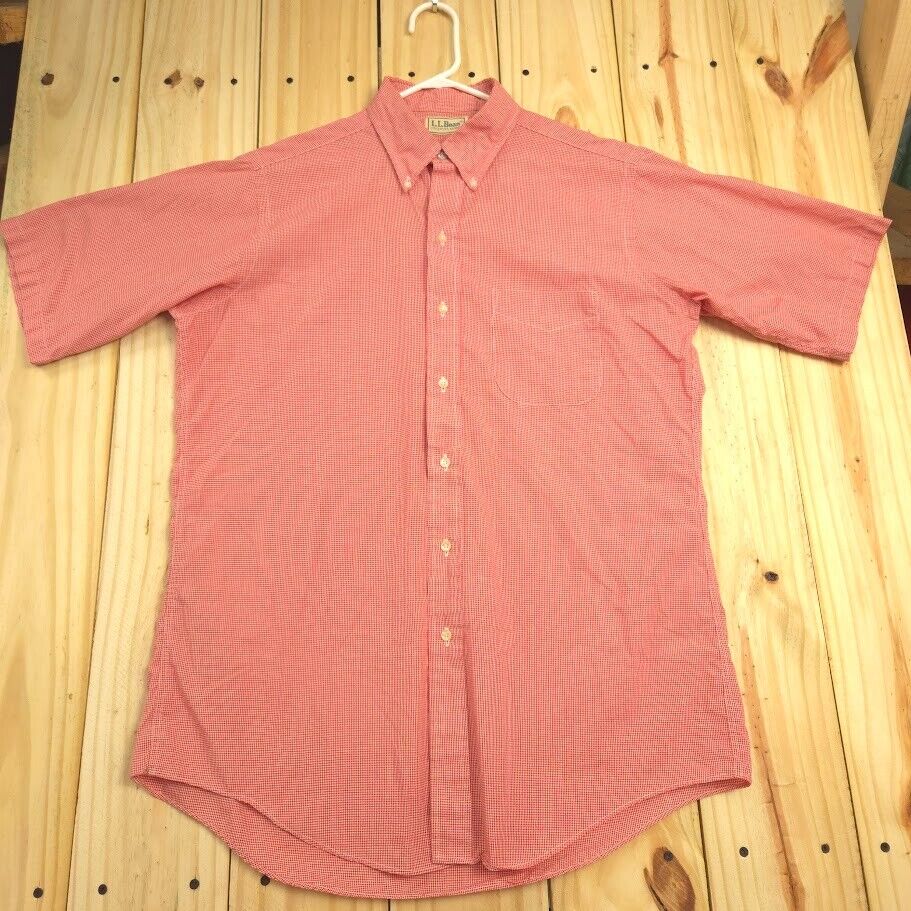 VTG L.L. Bean Check Plaid Button Shirt Adult Large 16-16.5 USA Mens Red