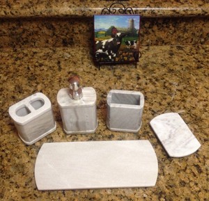 ... Natural White Marble Bathroom Countertop Accessories Set Tray eBay