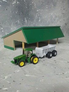 Custom scratch farm Machine Shed 1/64 scale green tan cattle barn