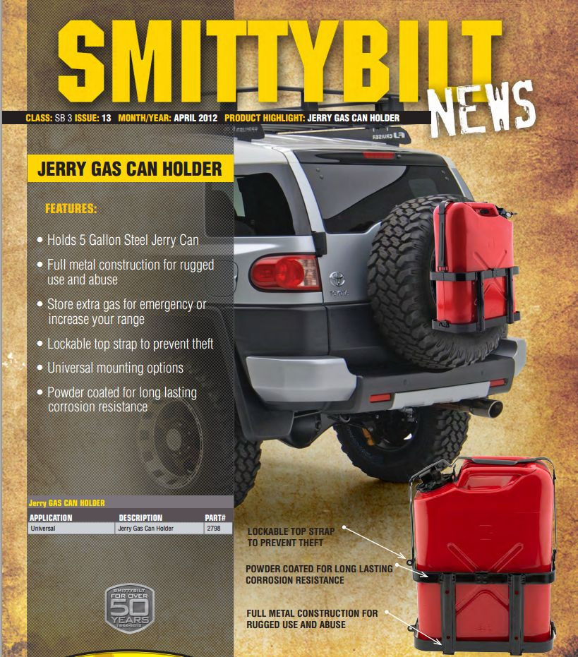 Smittybilt Jerry Gas Can Holder AOR 2798 Jeep Toyota Ford Chevy Dodge