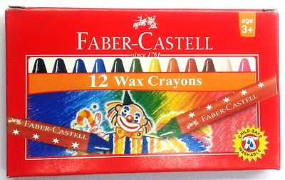 Faber-Castell 12 Wax Crayons :: Assorted Shades :: 57 mm each :: Colors
