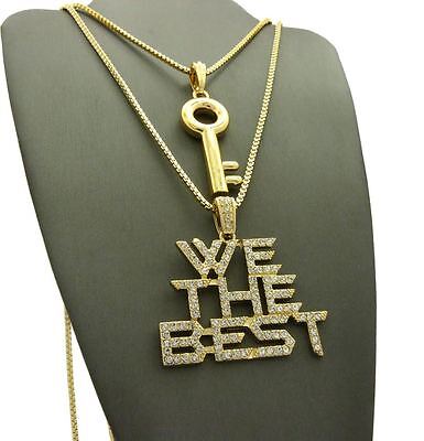 ICED WE THE BEST & MASTER KEY BLING PENDANT & BOX CHAINS HIP HOP NECKLACE